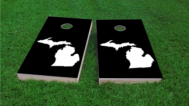 Black Michigan Themed Custom Cornhole Board Design