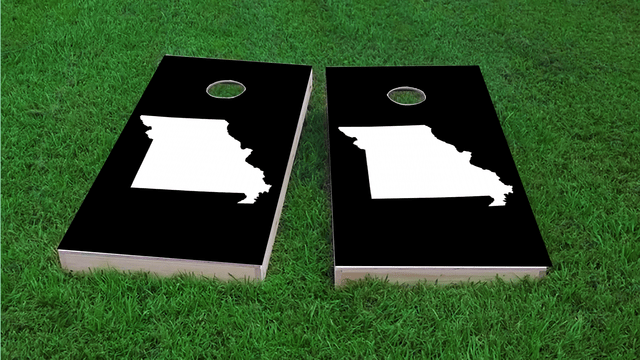 Black Missouri Themed Custom Cornhole Board Design