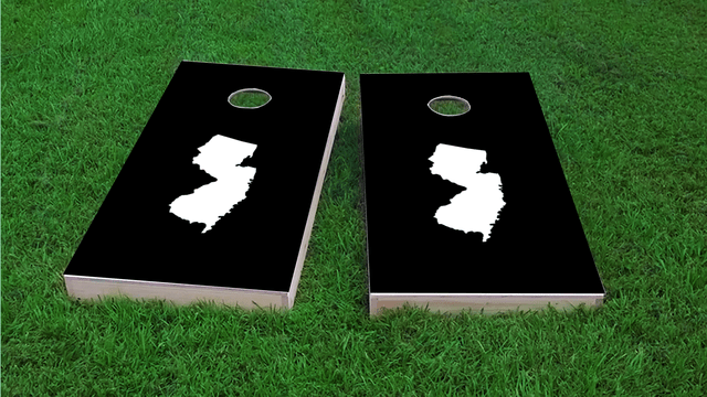 Black New Jersey Themed Custom Cornhole Board Design