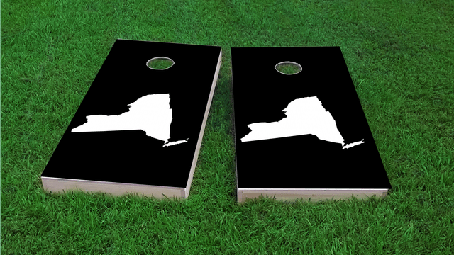 Black New York Themed Custom Cornhole Board Design