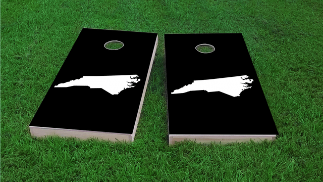 Black North Carolina Themed Custom Cornhole Board Design