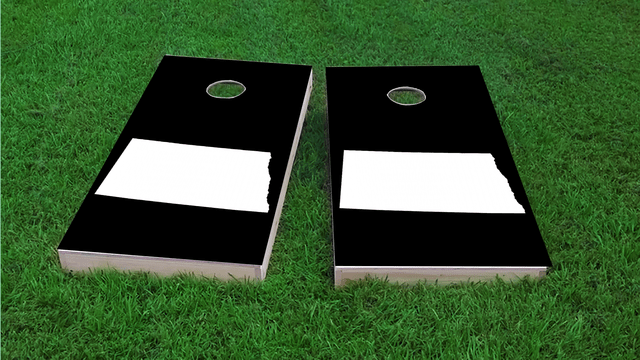 Black North Dakot Themed Custom Cornhole Board Design