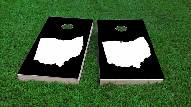 Black Ohio Themed Custom Cornhole Board Design