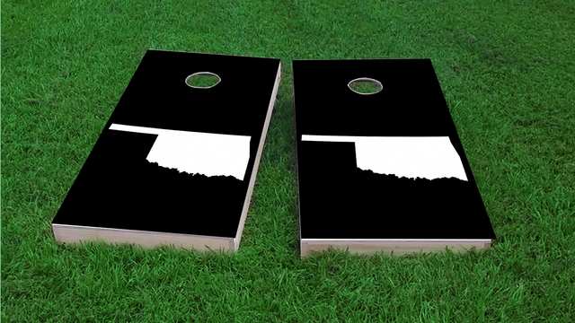 Black Oklahoma Themed Custom Cornhole Board Design