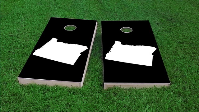 Black Oregon Themed Custom Cornhole Board Design