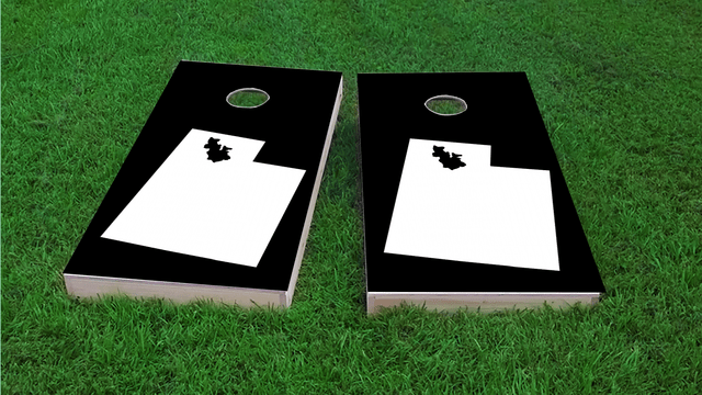 Black Utah Themed Custom Cornhole Board Design