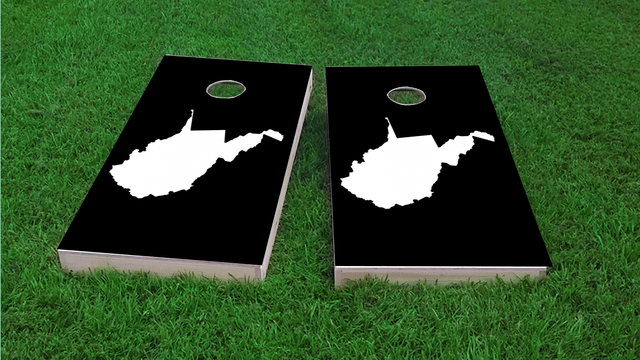 Black West Virginia Themed Custom Cornhole Board Design