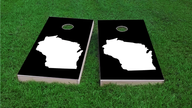 Black Wisconsin Themed Custom Cornhole Board Design