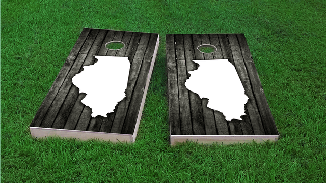 Wood Slat (Illinois) Themed Custom Cornhole Board Design