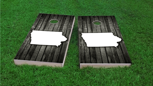 Wood Slat State (Iowa) Themed Custom Cornhole Board Design