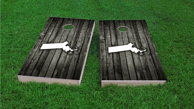 Wood Slat State (Massachusetts) Themed Custom Cornhole Board Design