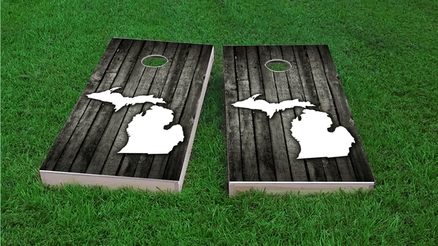 Wood Slat State (Michigan) Themed Custom Cornhole Board Design
