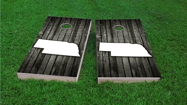 Wood Slat State (Nebraska) Themed Custom Cornhole Board Design