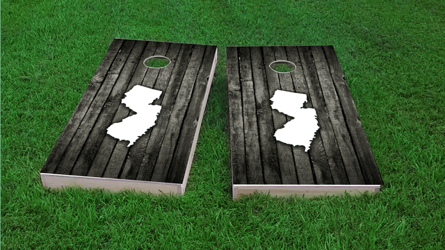 Wood Slat State (New Jersey) Themed Custom Cornhole Board Design