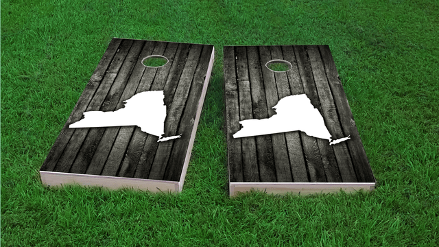 Wood Slat State (New York) Themed Custom Cornhole Board Design