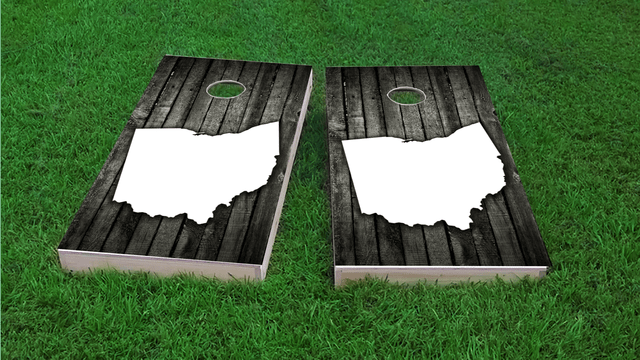 Wood Slat State (Ohio) Themed Custom Cornhole Board Design