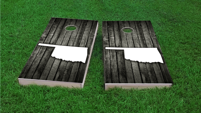 Wood Slat State (Oklahoma) Themed Custom Cornhole Board Design