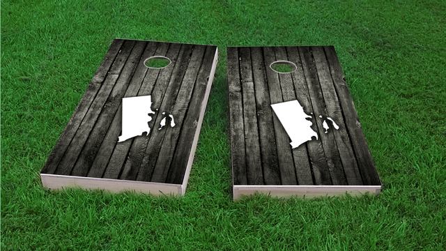 Wood Slat State (Rhode Island) Themed Custom Cornhole Board Design