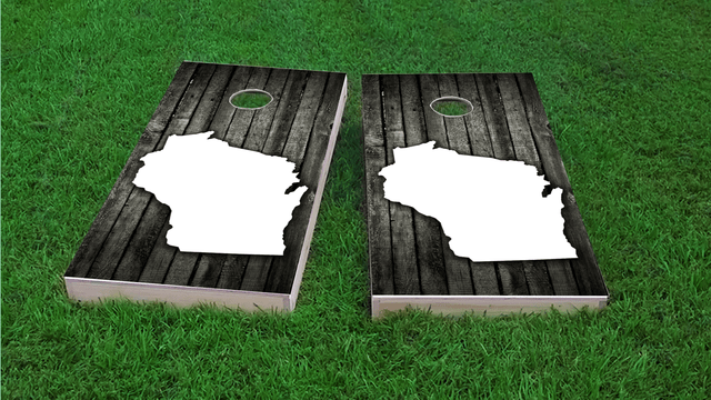 Wood Slat State (Wisconsin) Themed Custom Cornhole Board Design