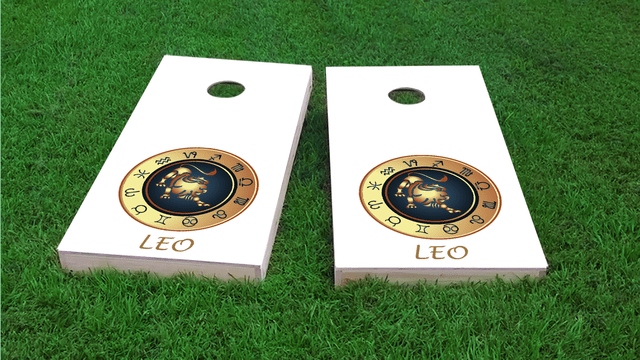 Zodiac White (Leo) Themed Custom Cornhole Board Design