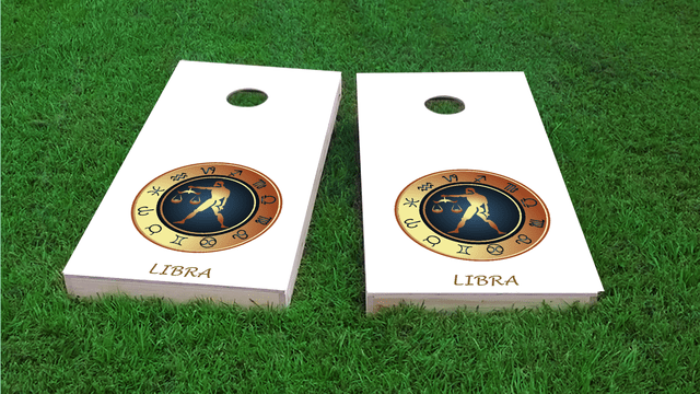 Zodiac White (Libra) Themed Custom Cornhole Board Design