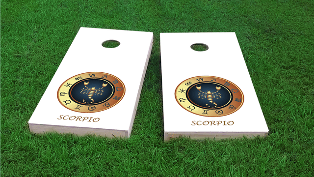 Zodiac White (Scorpio) Themed Custom Cornhole Board Design