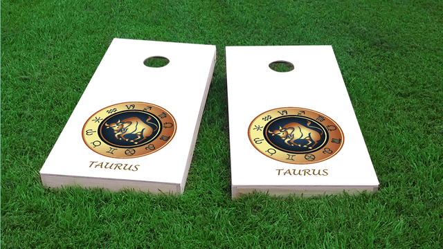 Zodiac White (Taurus) Themed Custom Cornhole Board Design