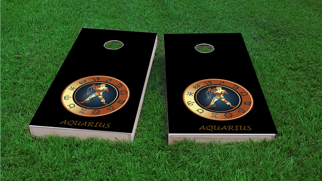 Zodiac Black (Aquarius) Themed Custom Cornhole Board Design