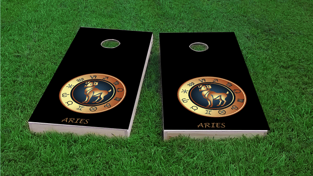 Zodiac Black (Aries) Themed Custom Cornhole Board Design