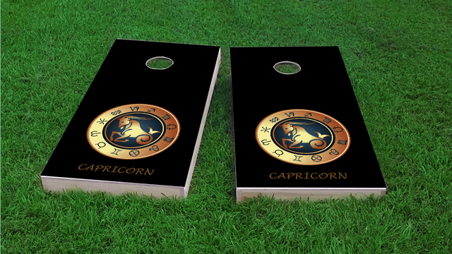 Zodiac Black (Capricorn) Themed Custom Cornhole Board Design