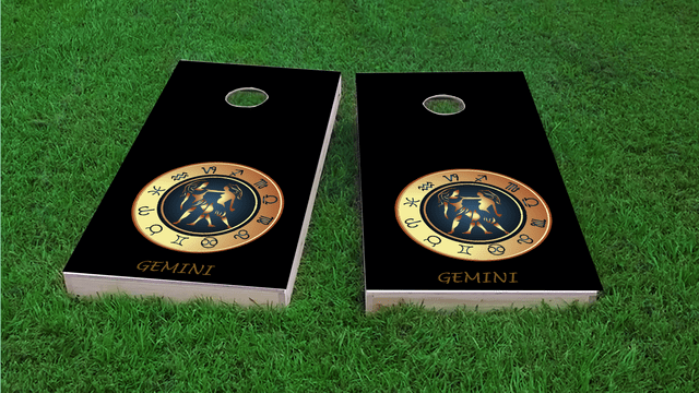 Zodiac Black (Gemini) Themed Custom Cornhole Board Design