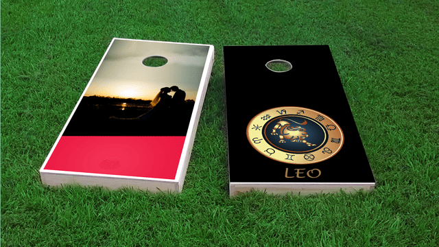 Zodiac Black (Leo) Themed Custom Cornhole Board Design