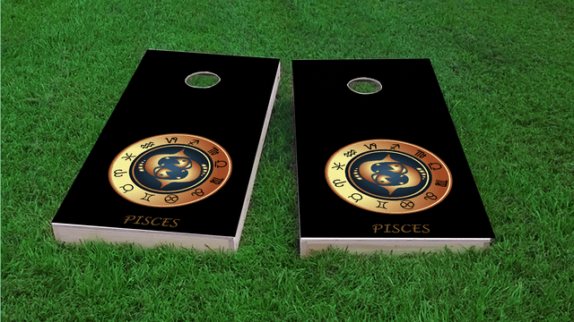 Zodiac Black (Pisces) Themed Custom Cornhole Board Design