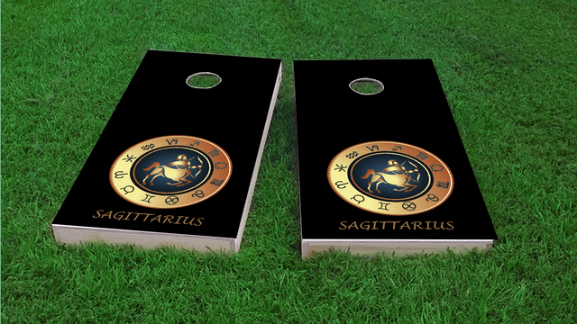 Zodiac Black (Sagittarius) Themed Custom Cornhole Board Design