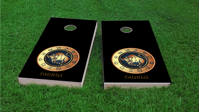 Zodiac Black (Taurus) Themed Custom Cornhole Board Design