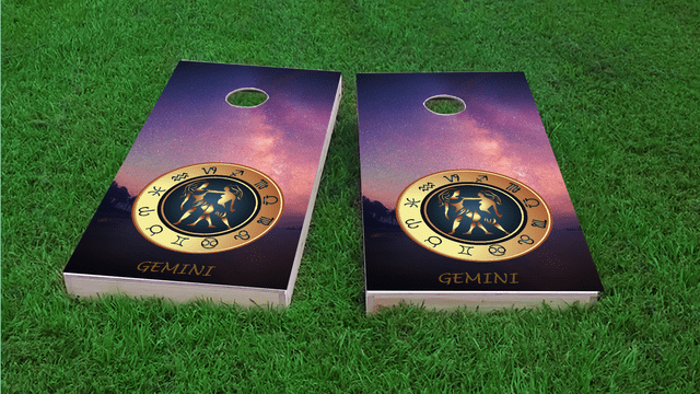 Zodiac Stars (Gemini) Themed Custom Cornhole Board Design