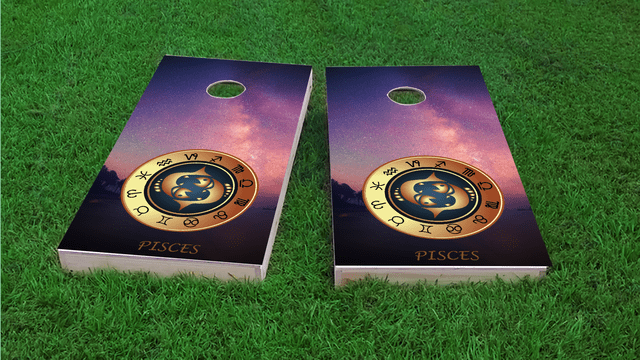 Zodiac Stars (Pisces) Themed Custom Cornhole Board Design