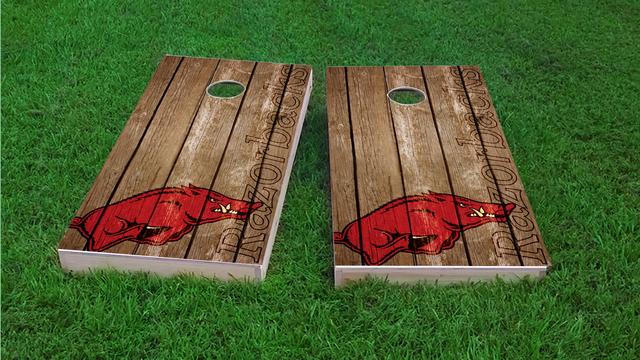 NCAA Wood Slat (Arkansas Razorbacks) Themed Custom Cornhole Board Design