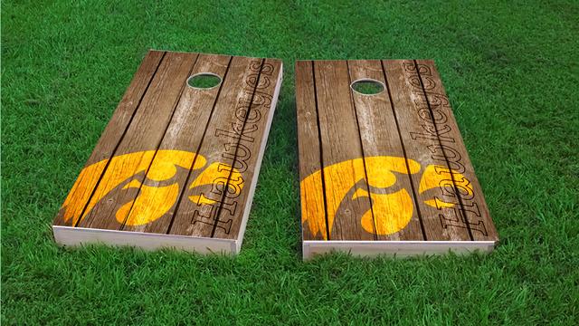 NCAA Wood Slat (Iowa Hawkeyes) Themed Custom Cornhole Board Design