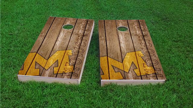 NCAA Wood Slat (Michigan Wolverines) Themed Custom Cornhole Board Design