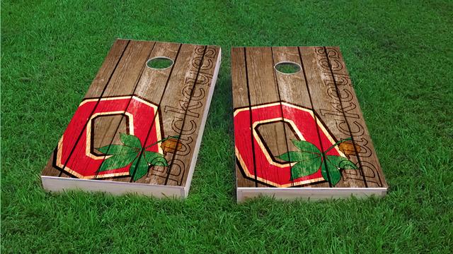 NCAA Wood Slat (Ohio State Buckeyes) Themed Custom Cornhole Board Design