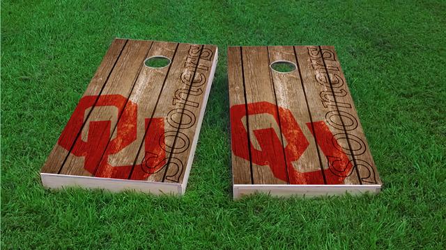 NCAA Wood Slat (Oklahoma Sooners) Themed Custom Cornhole Board Design