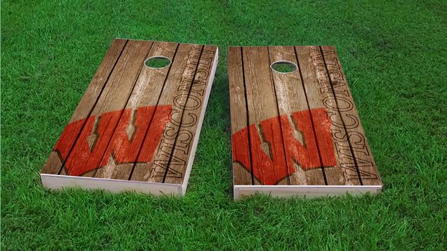 NCAA Wood Slat (Wisconsin Badgers) Themed Custom Cornhole Board Design