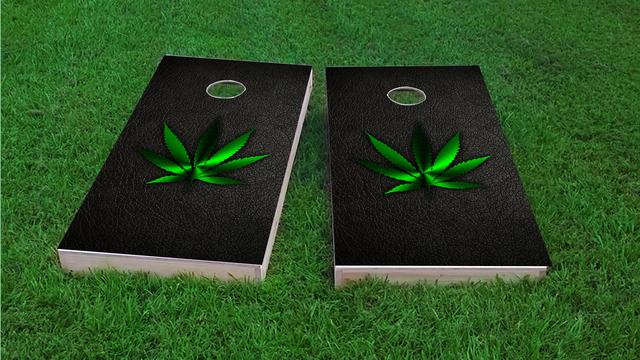 Weed Leather Themed Custom Cornhole Board Design