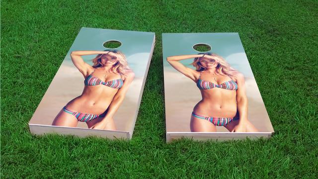 Beach Bikini Model Themed Custom Cornhole Board Design