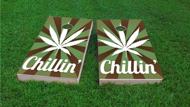 Weed Chillin' Themed Custom Cornhole Board Design