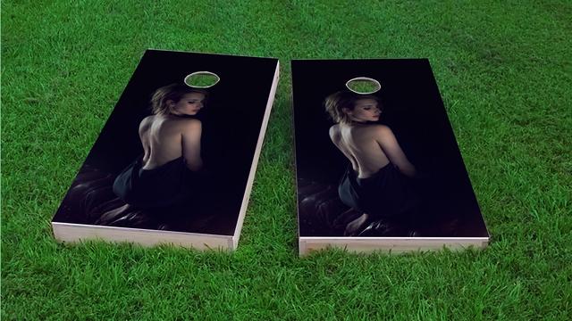 Sexy Model in Dress Themed Custom Cornhole Board Design