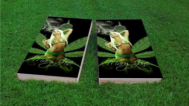 Mary Jane Model Themed Custom Cornhole Board Design