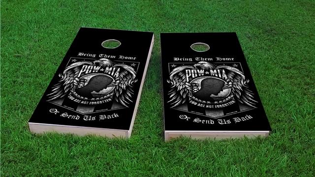 Pow Mia Themed Custom Cornhole Board Design