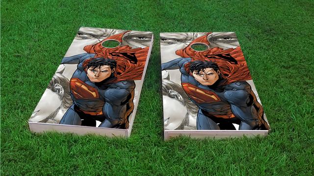 Superman Cartoon Themed Custom Cornhole Board Design